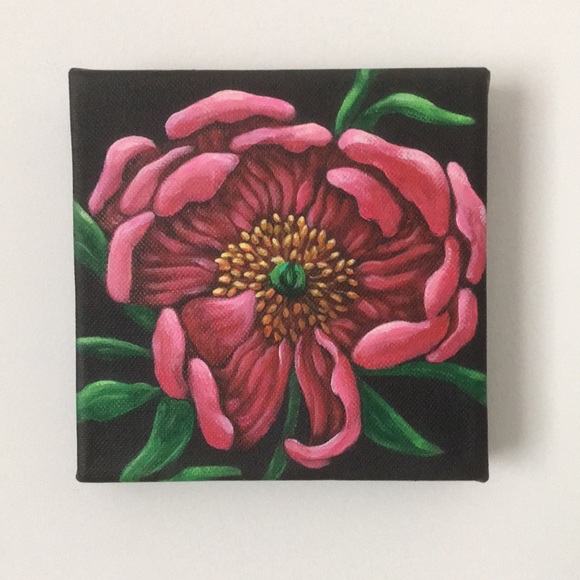 6”x6”canvas/“Pink flower”original acrylic painting - Picture 1 of 4